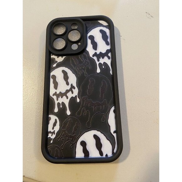 New iPhone 14 Pro Max Phone Case Black with White Faces - Picture 1 of 2